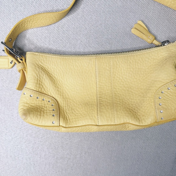 Coach Hamilton Baby Yellow Pebbled Leather Shoulder Bag Purse w/ Tassel Y2K - Picture 6 of 13